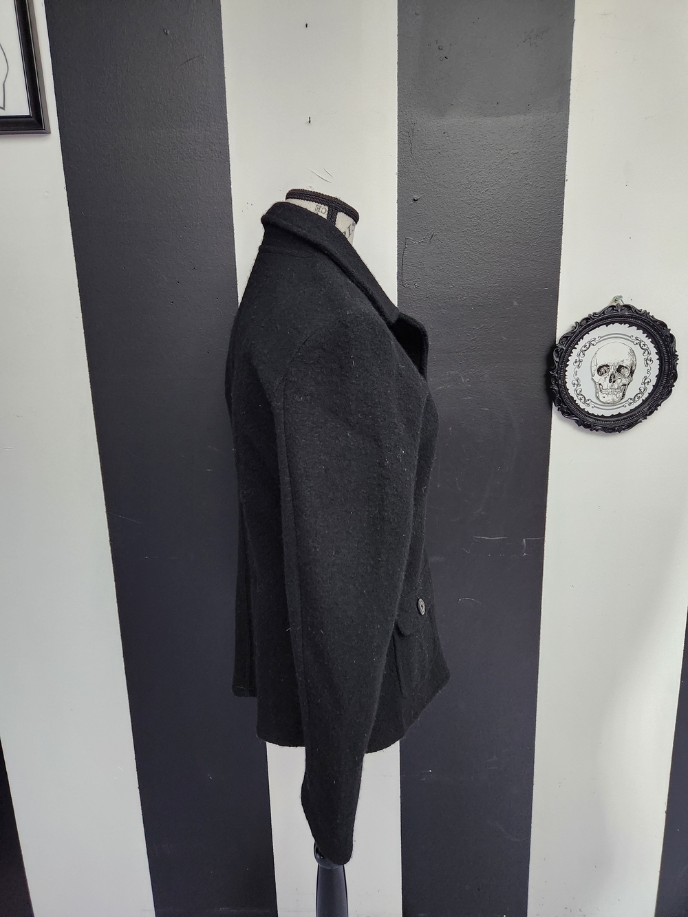 Obey Black Pea Coat with Notched Collar - Picture 3 of 6